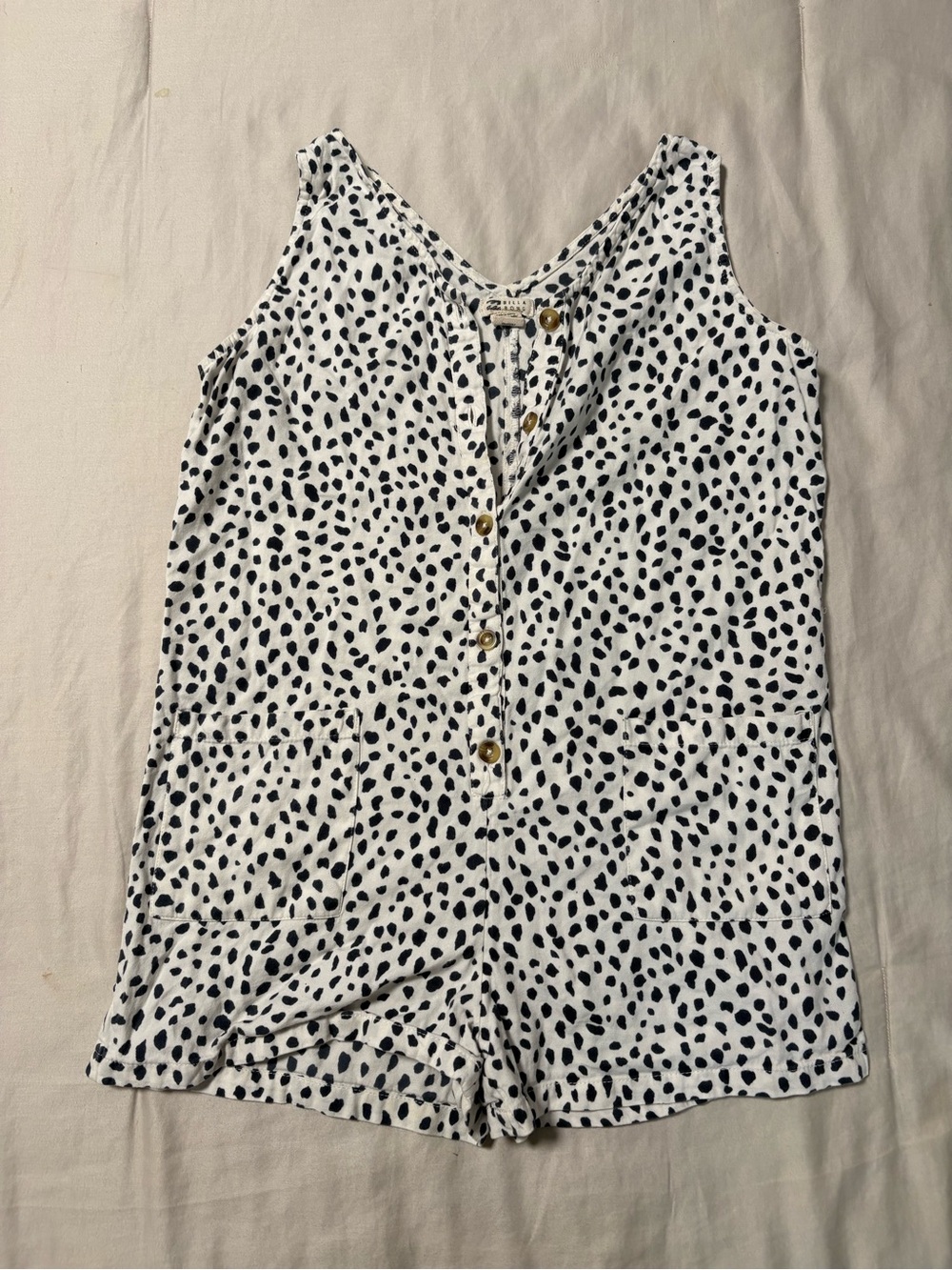Billabong White and Black Spotted Sleeveless Romper